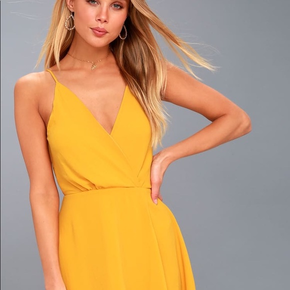 Lulu’s Hot Like Fire Golden Yellow Spaghetti Strap Backless Dress - Picture 2 of 8